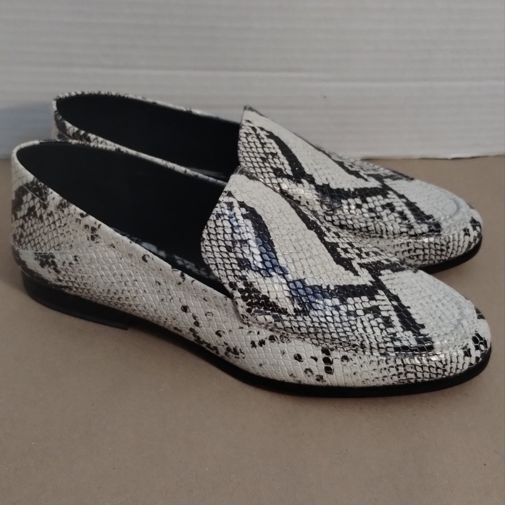 Vince Camuto Black and White Snakeskin Loafers